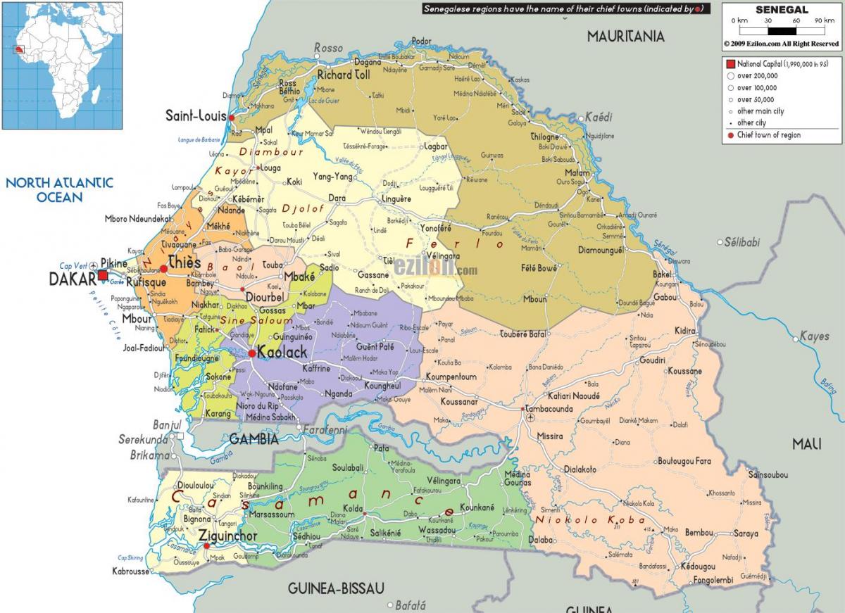 Senegal nchi katika ramani ya dunia